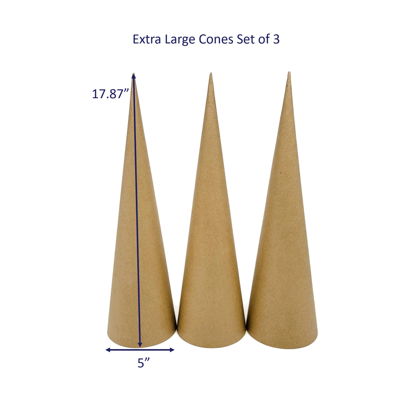 AllStellar Paper Mache Cones Open Bottom 17.87x5 in. Set of 3 (X-Large) - for DIY Art Projects, Crafts and Decorations!